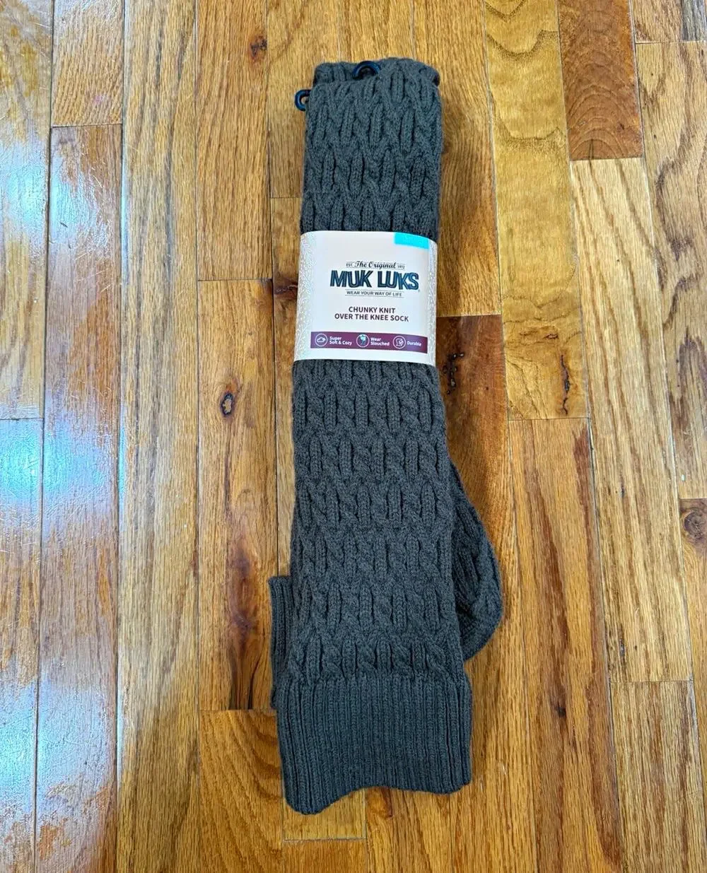 MUK LUKS Women’s Over the Knee Cable Knit Boot Socks Brown One Size